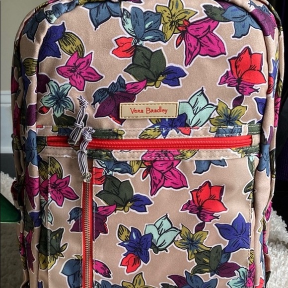 Vera Bradley Large Rolling Backpack Falling Flowers neutral gently used once - Picture 7 of 8